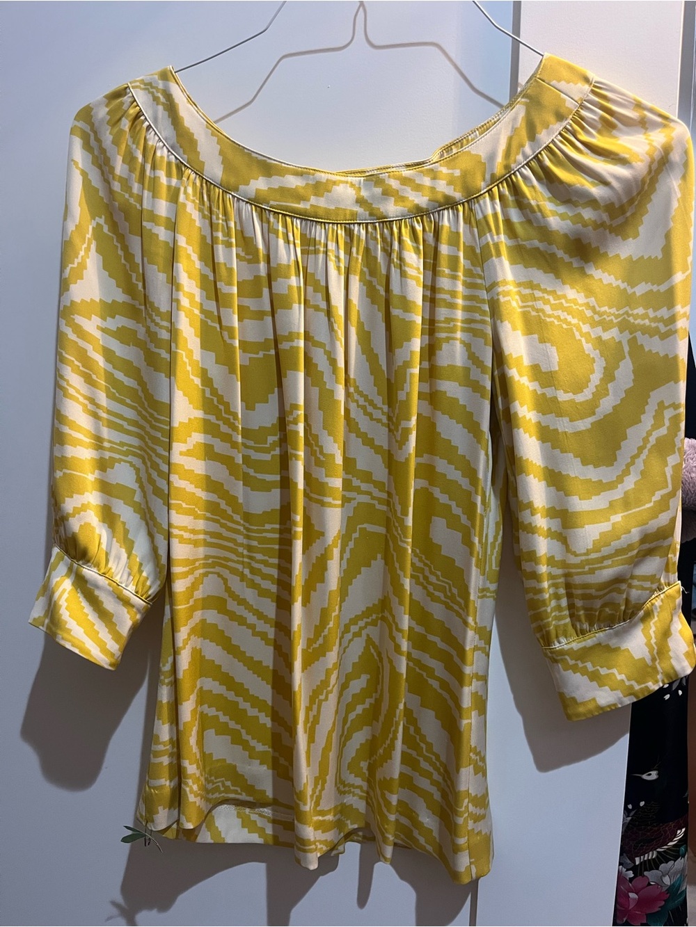 Trina Turk Yellow and White Patterned Peasant Blouse